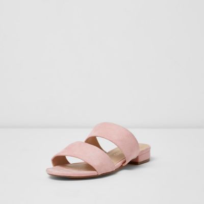 Pink faux suede two strap wide fit mules